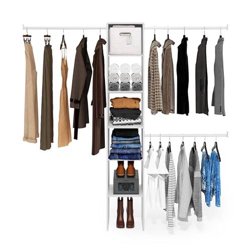 Image of Furinno FANO Closet Organizers and Storage, 5-Tier Closet Storage Organizer with 3 Hanging Bars, Wardrobe Closet Shelf Towers, Adjustable Shelves, for Bedroom, Living Room, White