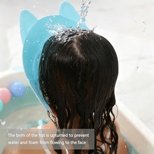 Image of Shower Cap for Kids, Baby Shower Cap bath wash Shampoo rinser shield Hat Adjustable head hair Visor Protection Toddler and Children,Prevent water from entering eyes and ears (Blue fox)