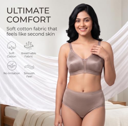 Image of Women's Pure Cotton Blend Lightly Padded Bra (Pack of 3) | Full Coverage Wirefree T-Shirt Bra | Soft Breathable Everyday Bra | Adjustable Straps | Comfortable Multicolor Bra