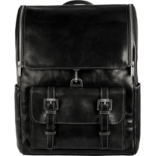 Image of Time Resistance Leather Backpack - Laptop Travel Bag Rucksack up to 15 inch - Bag for Men and Women (Black)