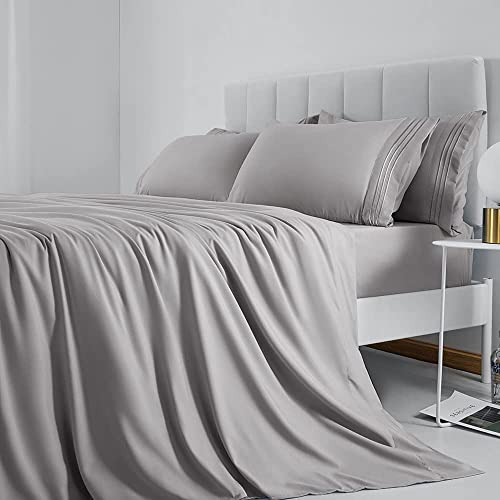 Shilucheng King Bed Sheet Set, Bedding Sheets & Pillowcases, Soft Microfiber 1800 Thread Count 16" Deep Pocket Luxury Bed Sheets - Hypoallergenic, Wrinkle & Fade Resistant,6Pcs (Grey) #TOP4