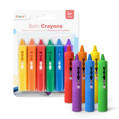 kidoola Crayons de banho para bebés (pacote de 6) - Brinquedo de desenho divertido para a casa de banho, cera não tóxica, lápis de cor laváveis e fáceis de limpar [durante 3 anos]