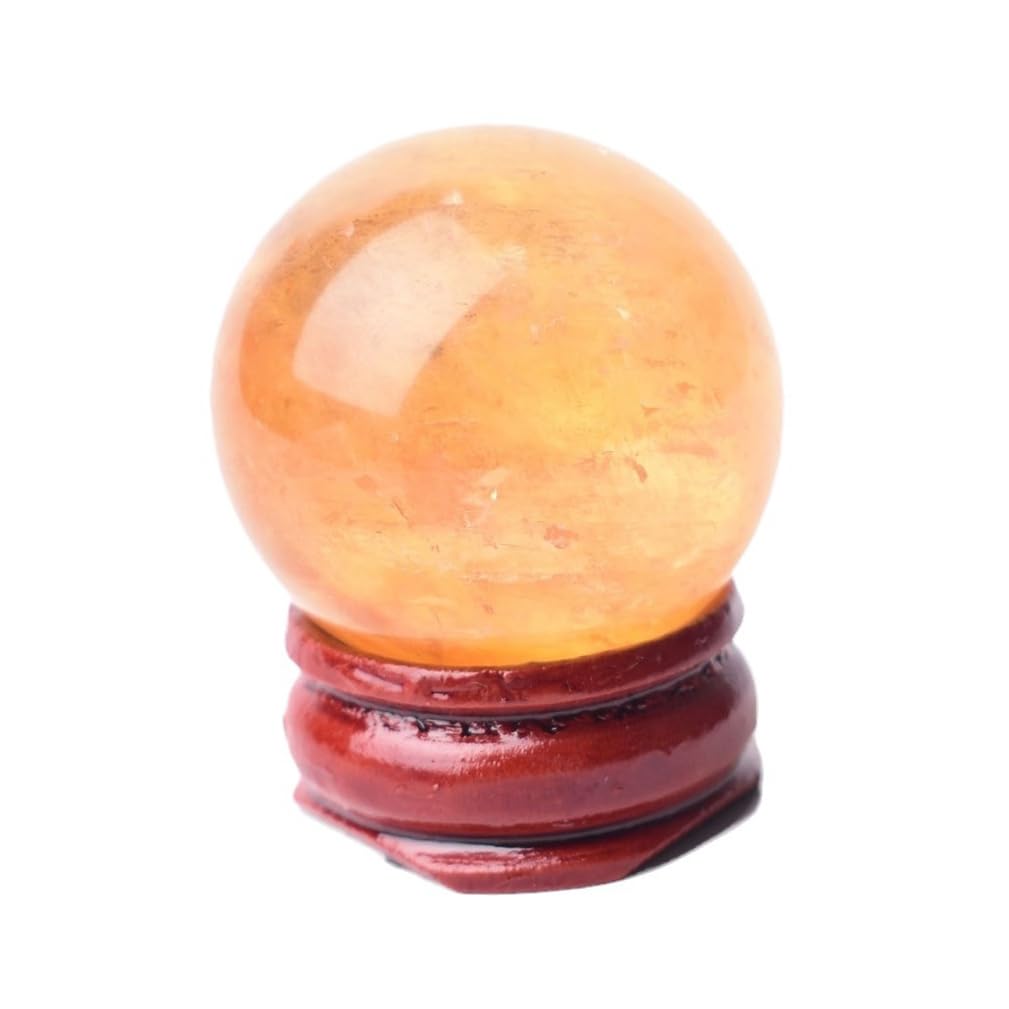 NIBHZ Gemstone Yellow Calcite Crystal Ball with Stand Crystal Sphere Meditation Balls for Witchcraft and Decorative Balls,30mm
