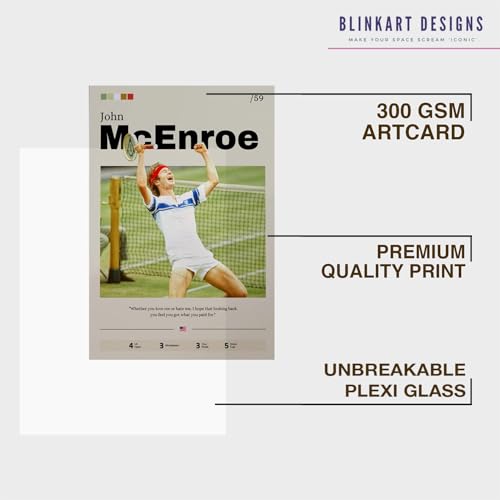 Image of BLINKART John McEnroe | Tennis Player | Synthetic Wood Photo Framed Wall Hanging Poster Room & Office Bedroom Living Boys And Girl Room Home Wall Hanging | 13x10 Inches