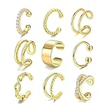 9 Stück Ohrringe Gold, Ear Cuff Gold, Fake Pircings Ohr Earcuffs Non Piercing, Fake Helix Knorpel Wrap Cuff Ohrringe, Ohrklemme Mit Geschenkbox Geeignet, Für Wichtige Veranstaltungen Hochzeitsfeier