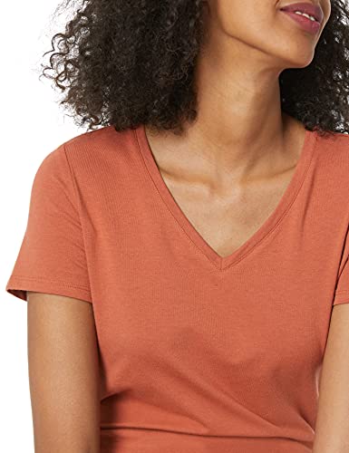 Amazon Essentials Women's Classic-Fit Short-Sleeve V-Neck T-Shirt, Pack Of 2, Terracotta/Blue, X-Large #TOP3