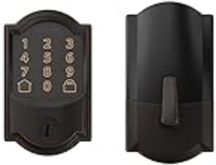 Schlage Lock Company BE489WB CAM 716 Schlage Encode Smart WiFi Deadbolt with Camelot Trim in Aged Bronze, Company Camelot Front Entry Handle Georgian Interior Knob (Aged Bronze)