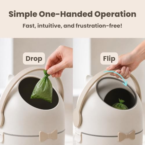 Image of iTouchless Odor-Block Dog Poop Can, 4 Gal Ag+ Silver Ion Trash Bin, Ivory | Easy One-Hand Disposal | Lightweight & Rust-Proof | Indoors & Outdoors | 20 Free Bags Incl | Pets & Cats Waste | Home, Patio