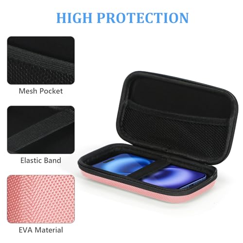 GLCON Cell Phone Carrying Case - Portable Hard EVA Charger Case - High Protection Small Zipper Travel Pouch Storage Bag Electronic Organizer for Battery, GPS, Hard Drive, Charging Cable, Cord - Pink