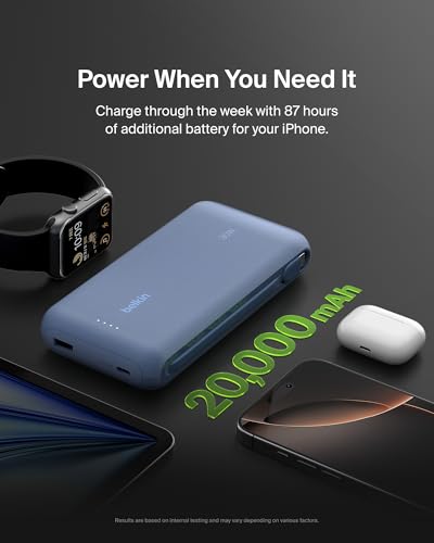 Belkin Portable Charger, Power Bank with Integrated Cable 20K PD 30W - Fast Charging USB-C Power Delivery, Portable Charger for iPhone 16 Series, iPad Pro, Galaxy S25 Series, and More - Blue - Image 5
