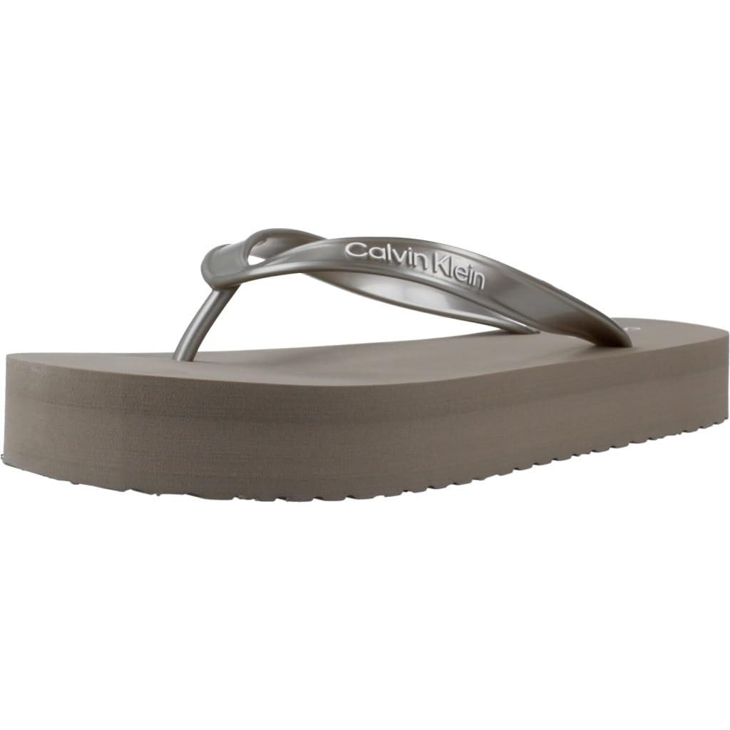 Calvin Klein Women's Flatform Flip Flop Met Tpu HW0HW03120 Flip Flops, GREY (Desert Taupe), 7