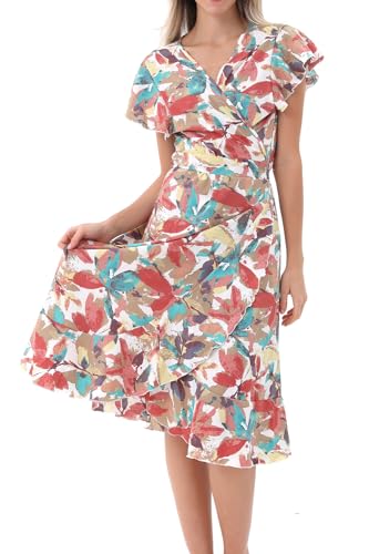 Image of Women's Summer Wrap Maxi Dress Casual Boho Floral V Neck Short Sleeve Ruffle Hem Split Beach Long Dresses