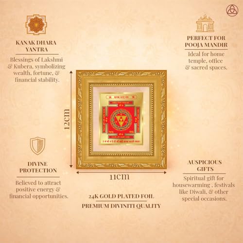 Image of DIVINITI Siddh Energised Kanakdhara Yantra | 24k Gold Plated Foil Prosperity Vastu Frame for Home, Office & Puja Room | Spiritual Yantra for Wealth, Prosperity & Abundance (12 X 11 CM)
