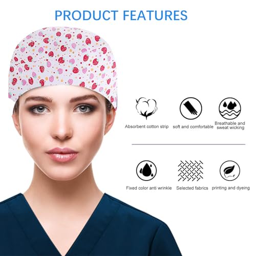 Verstellbar Arbeitskappe,Op Haube Stoff,Baumwolle Krankenschwester Haube mit Knöpfen,Op Haube Verstellbar,Baumwolle Staubkappe,Verstellbare Arbeitskappen,Bedruckte Unisex,Hair Cover with Sweatband