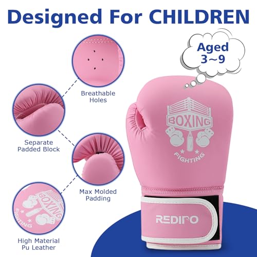 Redipo Kids Boxing Gloves, Sponge Foam Training Sparring Gloves Thai Kick Boxing for Kid and Youth, Suitable for Boys and Girls Age 3 to 12 Years (Pink, 4oz) - Thumbnail 4