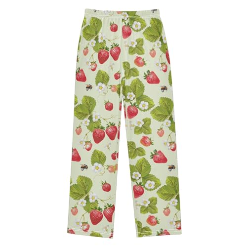 ZZXXB Strawberry Bee Boys Long Pants Soft Trousers Elastic Waist Kids Lounge Bottoms with Pockets S-XL