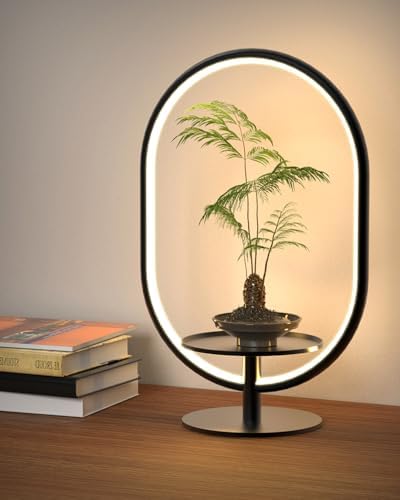 Modern Table Lamp for Bedroom, Nightstand Lamp with Storage Tray, 3 Color Temperatures 10 Way Dimmable, Bedside Lamp for Makeup/Streaming/Plants, LED Desk Lamp for Living Room Office Home Decor