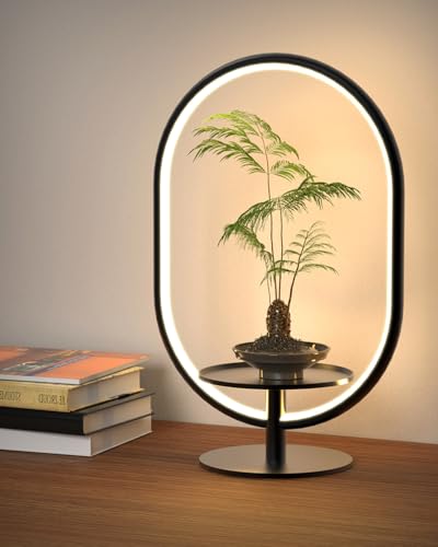 Modern Table Lamp for Bedroom, Nightstand Lamp with Storage Tray, 3 Color Temperatures 10 Way Dimmable, Bedside Lamp for Makeup/Streaming/Plants, LED Desk Lamp for Living Room Office Home Decor