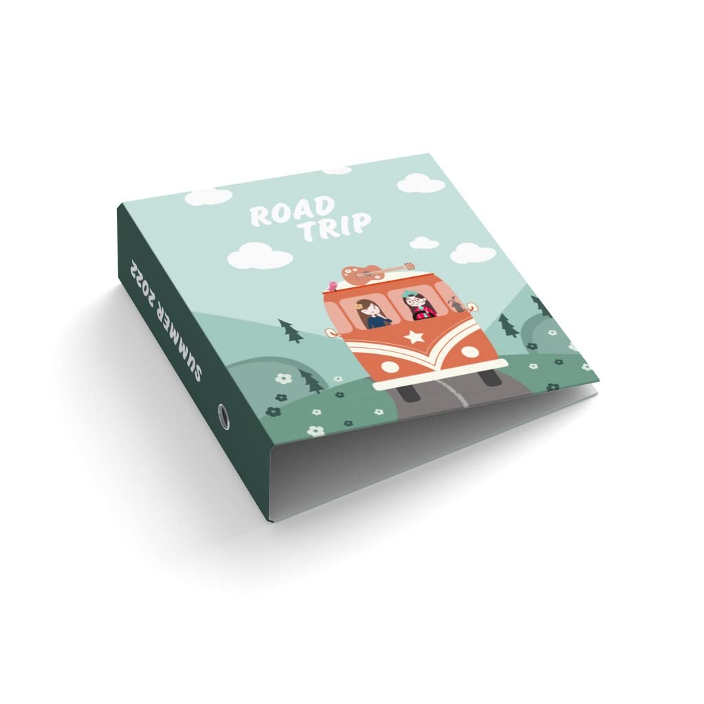 easyprint Ringordner | Ordner | Personalisieren | Road Trip | Mit Griffloch | Für DIN A4 | Schwarz | 7,4 cm breit | Füllhöhe 55 mm | Wohnmobil | Urlaub