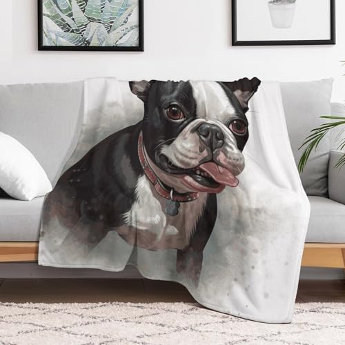 Couverture flanelle douce motif Boston Terrier, cadeau idéal lit - 6