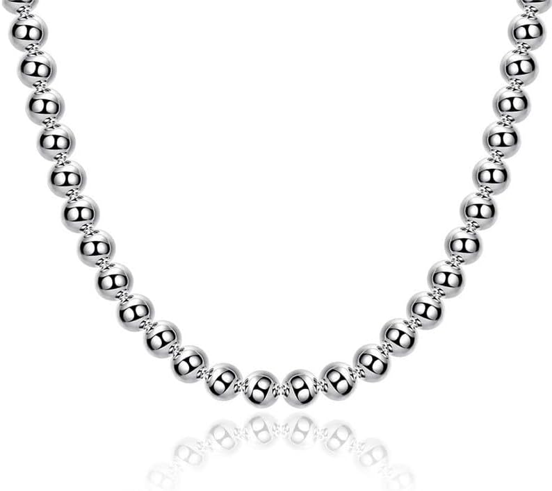 6MM Silver Plated Beaded Necklaces for Women, Ladies Lightweight Dainty Choker Necklace, High Polished Base Metal Ball Bead Chain Necklace, Holiday Birthday Fashion Jewelry Gifts for Her - Image 2