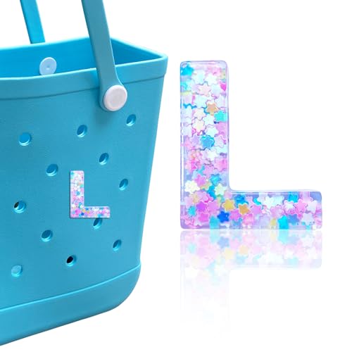 HLUWA Letter Charms for Bogg Bag, Alphabet Pink Star Sequin Lettering Accessories Charms for Bogg and Simply Southern Bag, Insert Decorative Letters Charm for Handbag Beach Tote Bag. (L)