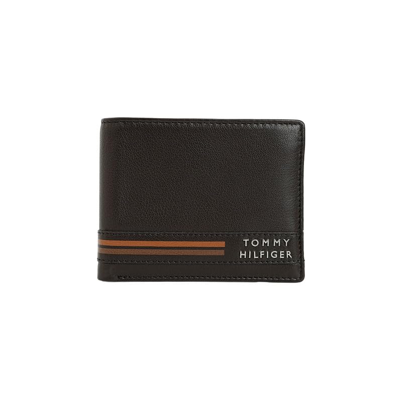 Image of Tommy Hilfiger Men's Forcados Passcase Wallet - Brown | Solid Textured Leather | Removable ID Case| Purse for Men | Ideal for Gifting