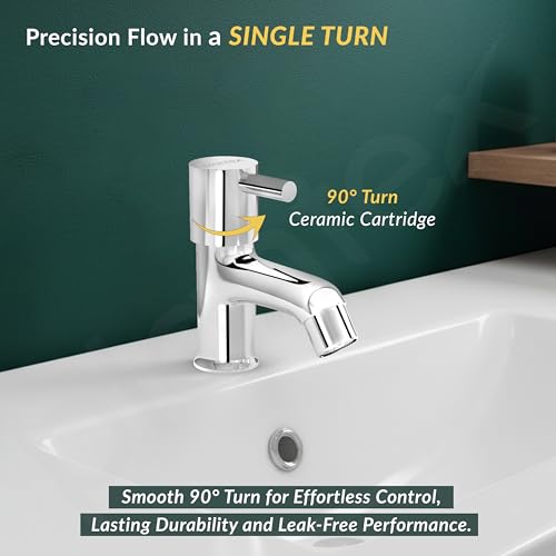 Image of Plantex Brass Spindle Pillar Tap for Wash Basin with Water Saving Aerator /Tabletop Wash Basin tap /Bathroom Tap-(MKS-1273-Chrome)