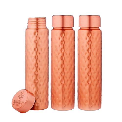 Image of NORMAN JR Copper Water Bottle 550ml - Gift Box of 3, Slim Hammered, an Ayurvedic vessel made from pure copper - helps you drink more water, with many health benefits