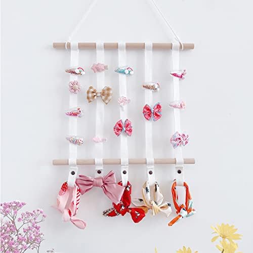 Hair Bow Holder Organizer for Girls, Hair Clips Headband Hair Ties Organizer Storage Hanger Rack Wall Hanging Home Decor(White)
