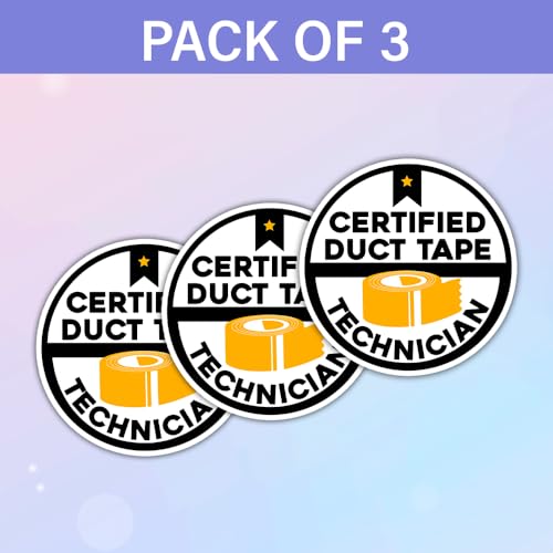 Image of SODAVA (3Pcs) Certified Duct Tape Technician Sticker Funny Hard Hat Stickers Caution Stickers Danger Sticker Funny Technician Mechanic Electrician Construction Stickers Laptop Stickers