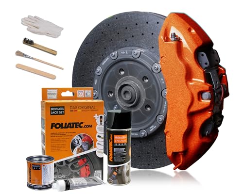Foliatec Bremssattel Lack Set, Hitzebeständig, Komplettsatz für 4 Bremssättel, Cosmic orange metallic, 7-teiliges Set