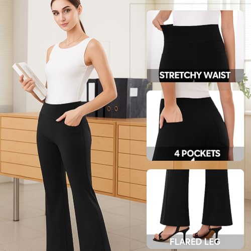 Womens Stretchy Dress Pants Work Business Casual Office Trousers - Pull On Bootcut Flare Slacks with 4 Pockets4