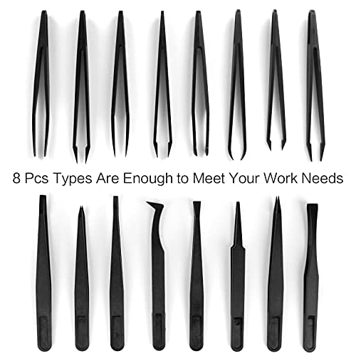 16 Pcs Kunststoff Antistatischer Pinzette，Präzise Pinzetten Elektronik Set Präzisions-Anti-Statik-Pinzette für Compute Elektronische Reparaturen Schmuck Präzisionsarbeit（8 Größe）