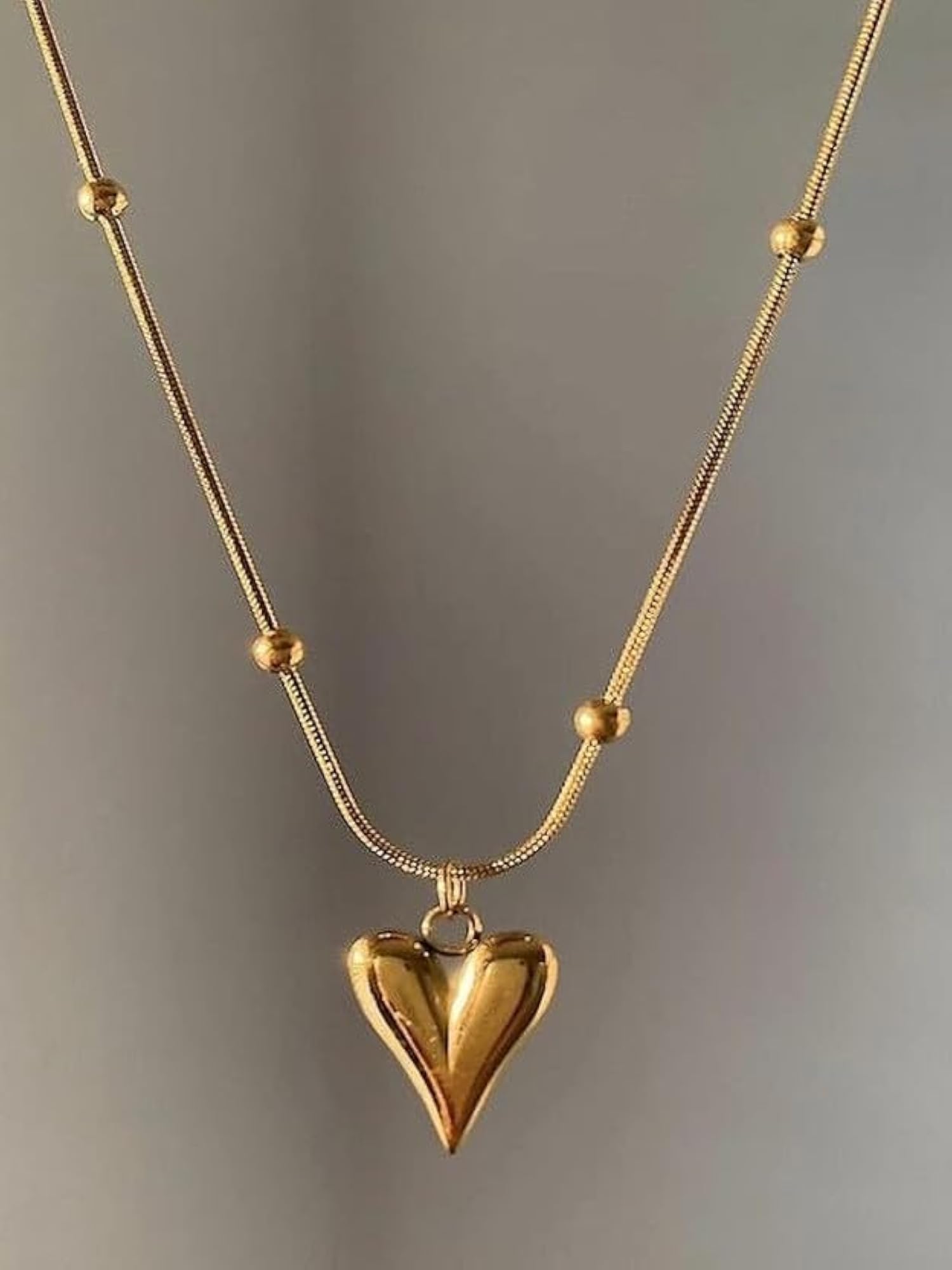 Women's Gold Plated Heart Pendant Necklace with Delicate Beaded Chain