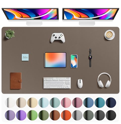 Image of Aothia Faux Leather Desk Mat - Large Mouse Pad, Non-Slip PU Leather Blotter, Waterproof Writing Surface for Office and Home (Coffee, 63 inch x 24 inch)