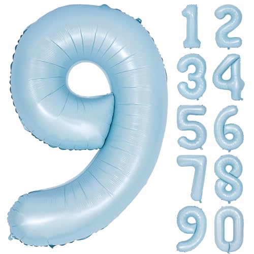 Image of 40 In Matte Blue Number Balloon 9 large Big Foil Mylar Balloon Blue Balloon | Party Decorations Suitable For Boys' And Girls' Birthday Parties digital 9