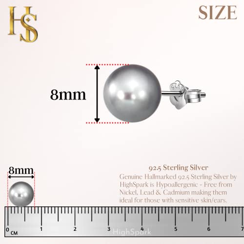 Image of HIGHSPARK 925 Silver Classic Pearl Earrings for Women | 92.5 Sterling Silver & Brilliant Lustre Pearls | Lovely Gift for Women