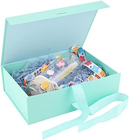 Magnetic Gift Box,Luxury Premium Gift Box with Ribbon Present Boxes with Lids Rectangle Gift Box for Gift Packaging Jewellery Gift Boxes Decorative Box Rectangle Presentation Box for Present MintGreen