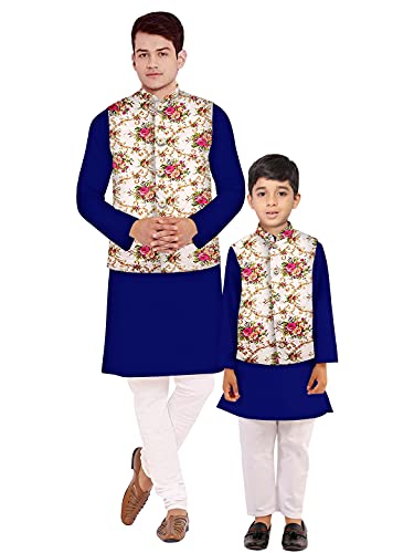 Image of Os mens kurta pyjama with nerhu jacket combination of baap-beta & father and son's | 100% cotton kurta pyjama | Nerhu jacket satin material