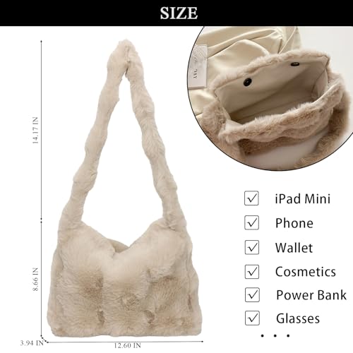 Fluffy Shoulder Bag Winter Furry Purse Y2K Fuzzy Tote Bag Soft Plush Bags Faux Fur Purses for Women4