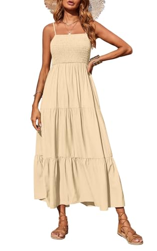 PRETTYGARDEN Women's Summer Maxi Dress 2025 Casual Boho Sleeveless Spaghetti Strap Smocked Tiered Long Beach Sundresses