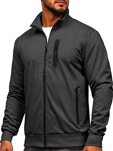 Men's Full Zip Up Active Track Jacket Mock Neck Long Sleeve Casual Sweatshirts Dark Grey #TOP24