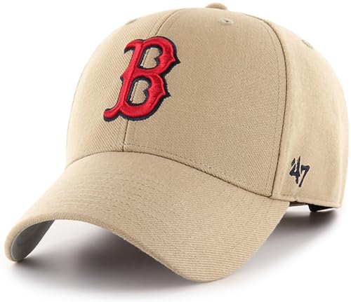 47 MLB Khaki Team Color Primary Logo MVP Adjustable Hat, Adult One Size Fits All (US, Alpha, One Size, Boston Red Sox)