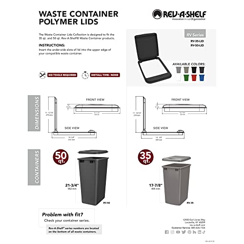 Rev-A-Shelf Rv-35-Lid-17-1 35 Quart Polymer Trash Waste Container Garbage Recycling Can Replacement Lid For Kitchen Sliding Cabinet Base, Silver #TOP4