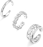 ♥JUEGO DE ANILLOS ABIERTOS♥ Cuando haga su pedido, recibirá 3 piezas de anillos para los dedos en diferentes estilos, un juego de anillos para los dedos perfecto para mujeres; Anillo de dedo de banda, anillo de dedo de flor de margarita y anillo de dedo de pie simple, varias opciones para satisfacer sus necesidades cambiantes, delicadas y llamativas.