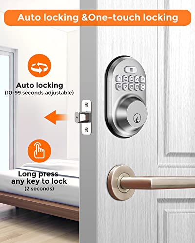 Keyless Entry Door Lock, Kawden Electronic Deadbolt With Keypads, Auto Lock, 1 Touch Locking, 20 User Codes With Anti-Peeking Password, Easy Installation, Oil Rubbed Bronze&Satin Nickel #TOP6