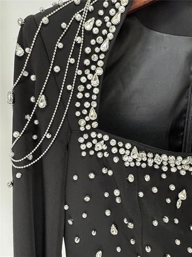 Women's Maxi Long Formal Prom Dress Diamonds Beaded Chains Cape Sleeve Luxury Evening Party Dresses4