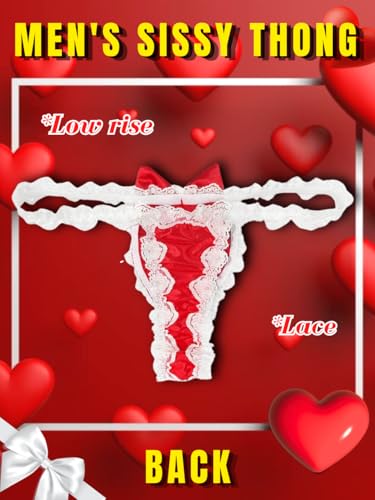 Valentines Lingerie For Men, Satin Lace Sexy Underwear, Sissy Panties Femboy, Bow Girly Thong2