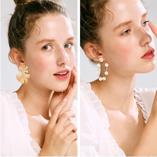 Gold Earrings for Women, Fashion Dangle Earrings, Gold Stud Earrings Multipack, Funtopia 68 Pairs Pearl Statement Earrings for Birthday Party, Holiday Earrings Variety Pack4